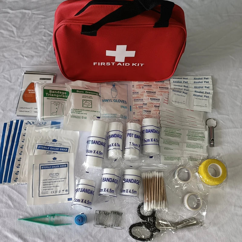 184pcs First Aid Kit, Multi-purpose Emergency Medical Supplies Portable Medical Bag, For Outdoor Hiking, Camping And More