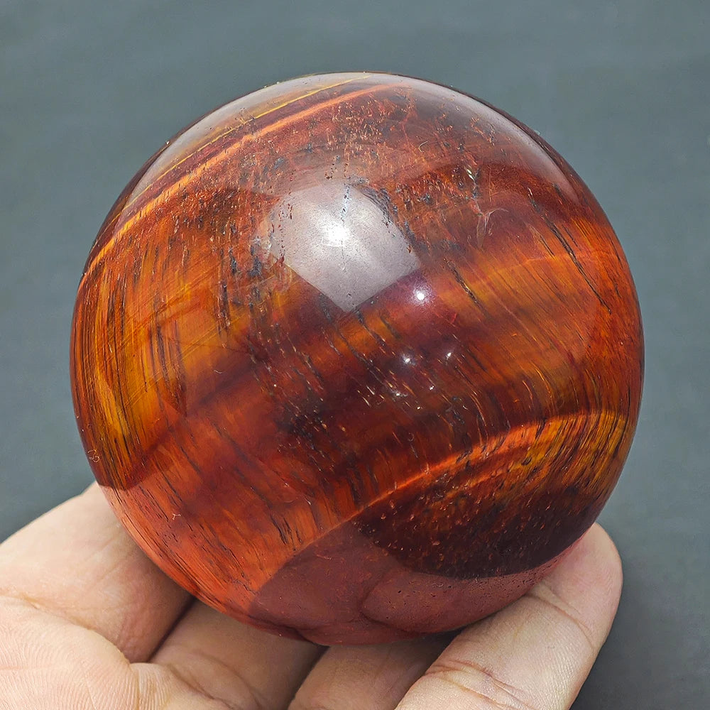 Red Tiger’s Eye Sphere – Polished Quartz Crystal for Energy Protection, Focus & Feng Shui Enhancement