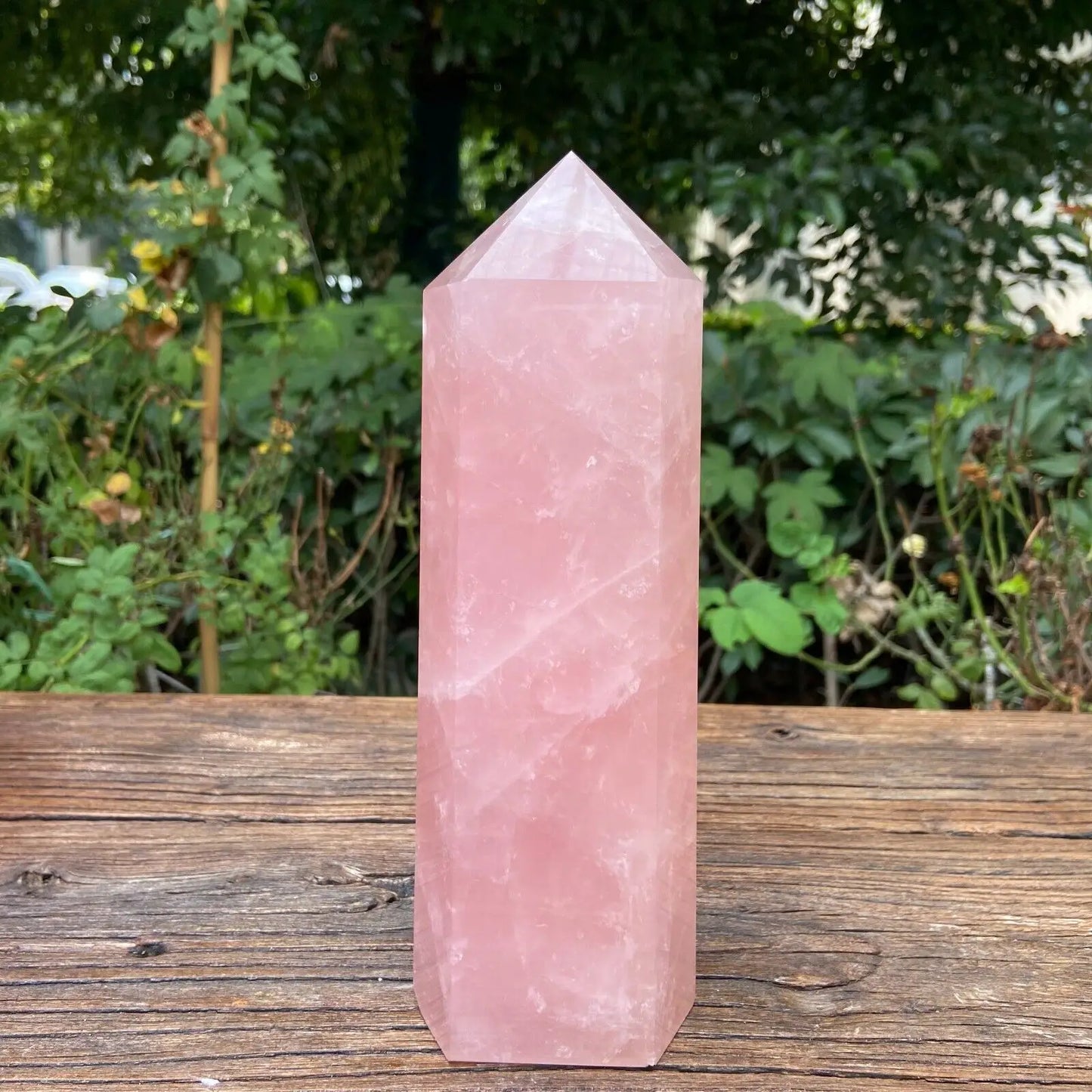 Natural Pink Rose Quartz Crystal Obelisk Wand Point Healing