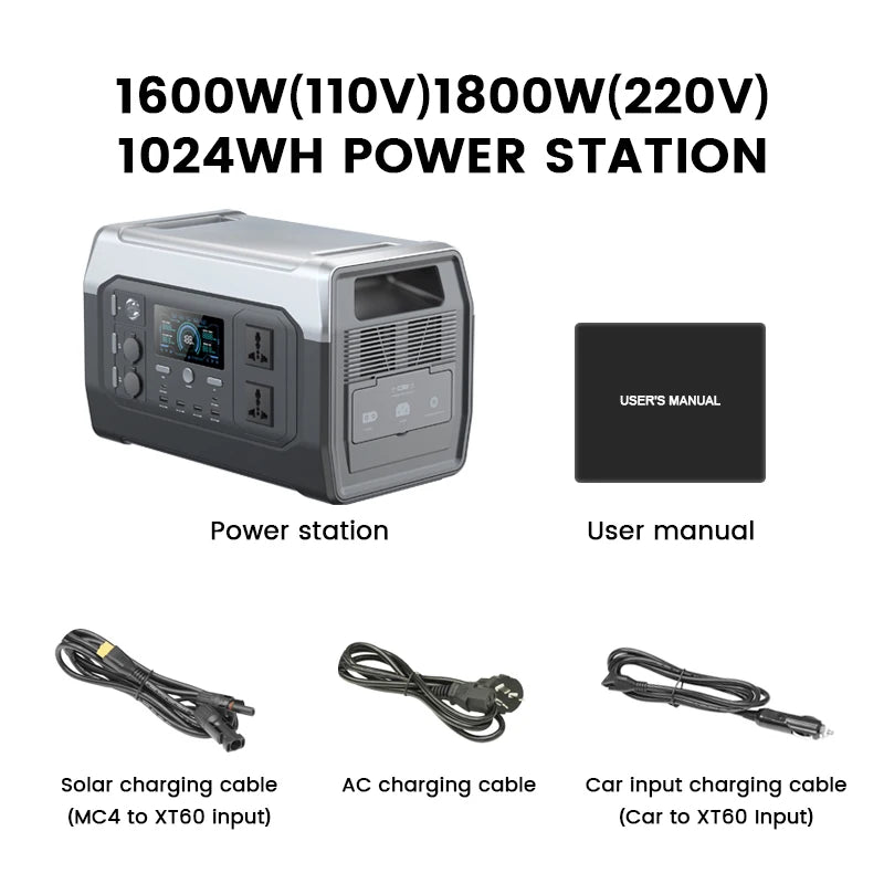 1800W Portable Power Station Bank 1000W 500W Solar Generator 220V Lifepo4 Battery Camping RV Portable Backup Energy Systems