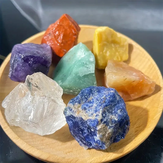 7pcs/set Crystal Rough 0.79-1.2" Natural Chakra Crystal Rough Healing Stone Amethyst Sunstone Yellow Aventurine Lapis Red Jasper