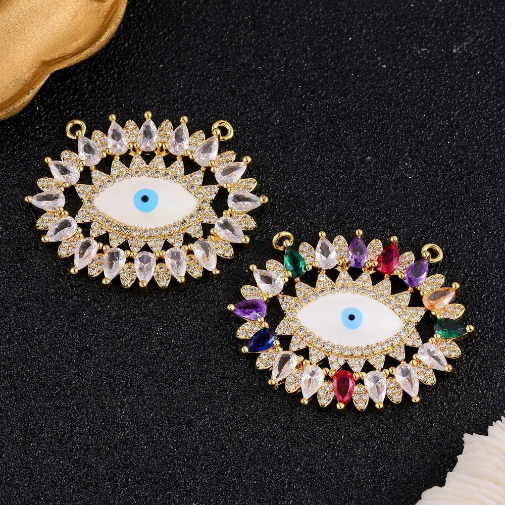 Juya Handmade 18K Real Gold Plated Hamsa Fatima Hand Greek Evil Eye Charms For DIY Trendy Enamel Pendant Talisman Jewelry Making