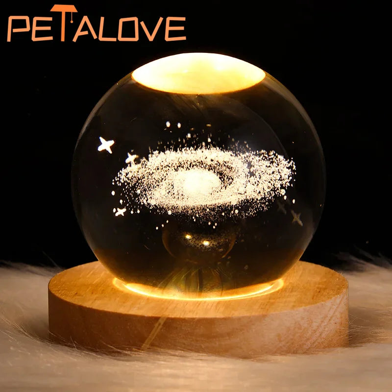 3D Moon Crystal Glass Globe Creative Clear Galaxy Saturn Crystal Sphere Bedside Night Light House Decoration Desk Accessories