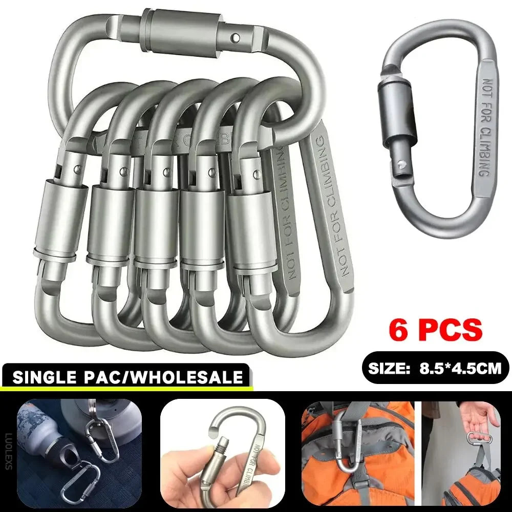 6-Piece  Heavy-Duty Aluminum Carabiner Set (50kg Load Capacity)