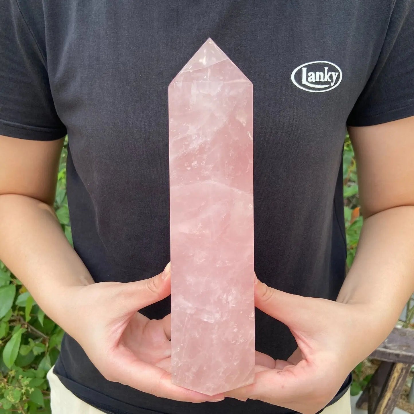 Natural Pink Rose Quartz Crystal Obelisk Wand Point Healing