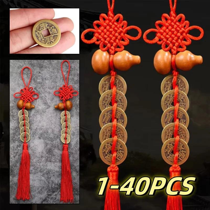 2024 Chinese Knot Tassel Auspicious Knot New Wooden Gourd Pure Copper Five Emperor Money Pendant Home Pendant Car Pendant