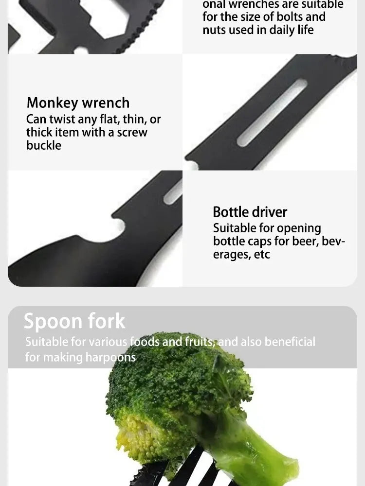 Multifunctional Whistle Knife Outdoor Camping Survival Spork Kitchen Multifunctional Wrench Bottle Opener Spoon.