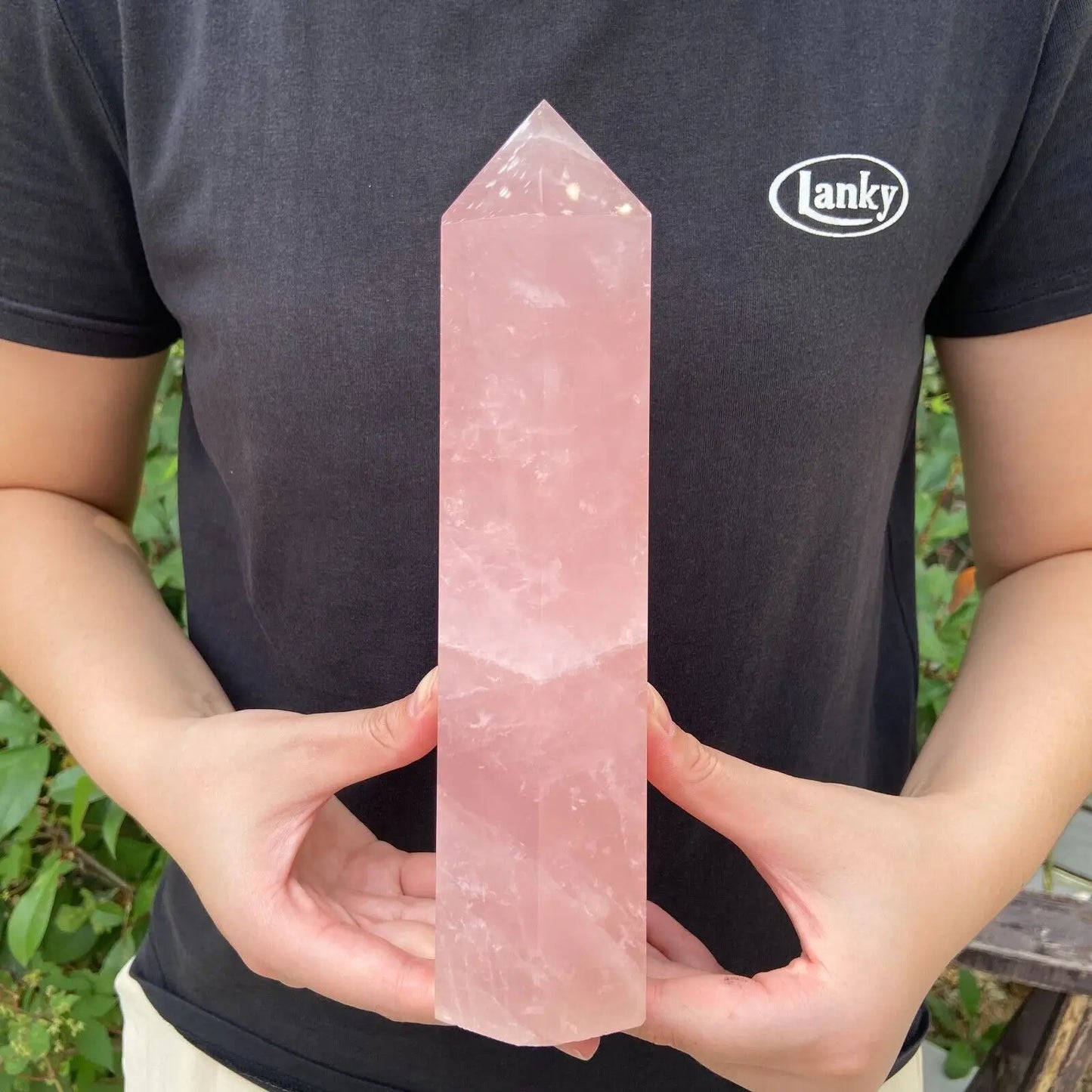 Natural Pink Rose Quartz Crystal Obelisk Wand Point Healing