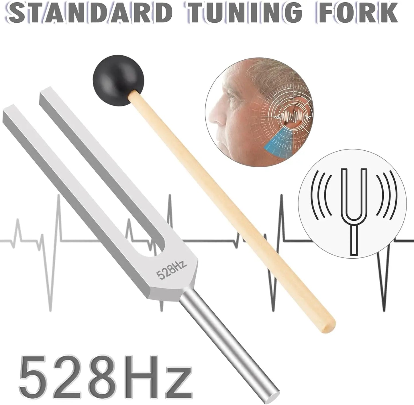 Miwayer Tuning Fork 528 Hz with Silicone Hammer and Cleaning Cloth Perfect Healing Musical Instrument for Stress Alleviation