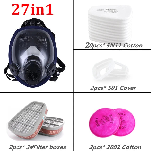 27in1 Full Face Gas Mask Chemical Biological Radioactive Contamination Gasmask Respirator Filter Radiation Dustproof Respirator