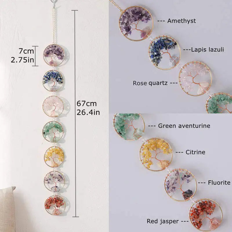 Crystals Tree of Life 7 Chakras Healing Hanging Meditation Raw Natural Stones Gemstone Sun Catcher Reiki Product Yoga Room Decor