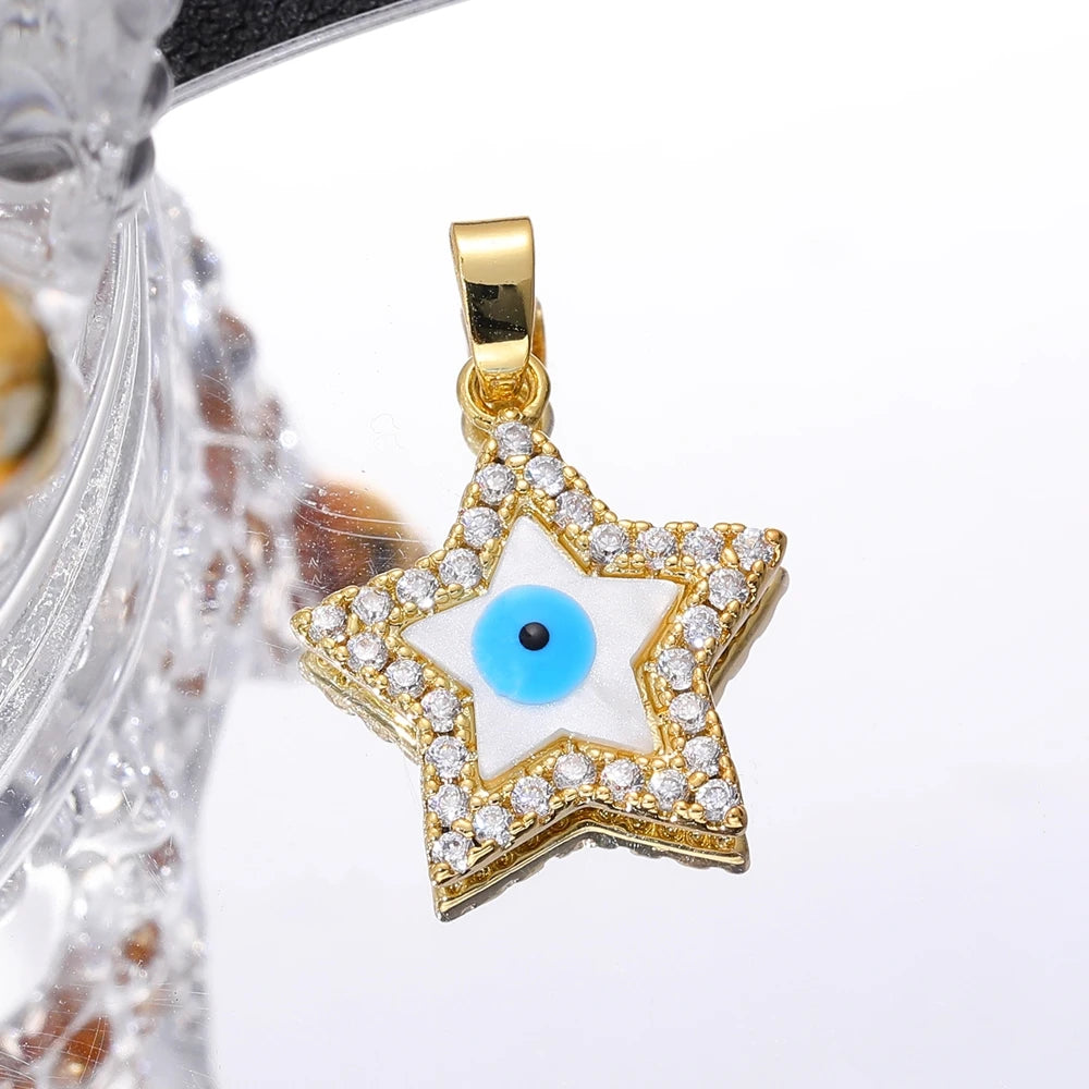 Juya Handmade 18K Real Gold Plated Hamsa Fatima Hand Greek Evil Eye Charms For DIY Trendy Enamel Pendant Talisman Jewelry Making