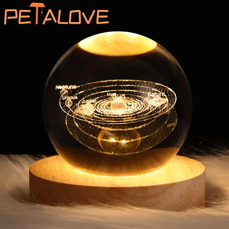 3D Moon Crystal Glass Globe Creative Clear Galaxy Saturn Crystal Sphere Bedside Night Light House Decoration Desk Accessories