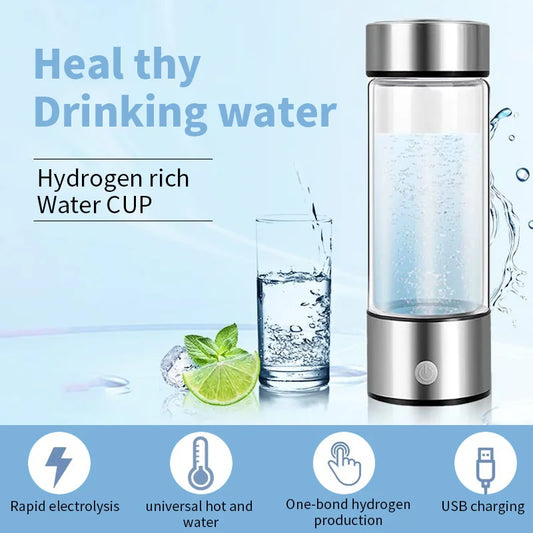 Portable Hydrogen-Rich Water Generator Bottle – USB Rechargeable, 420ml Borosilicate Glass