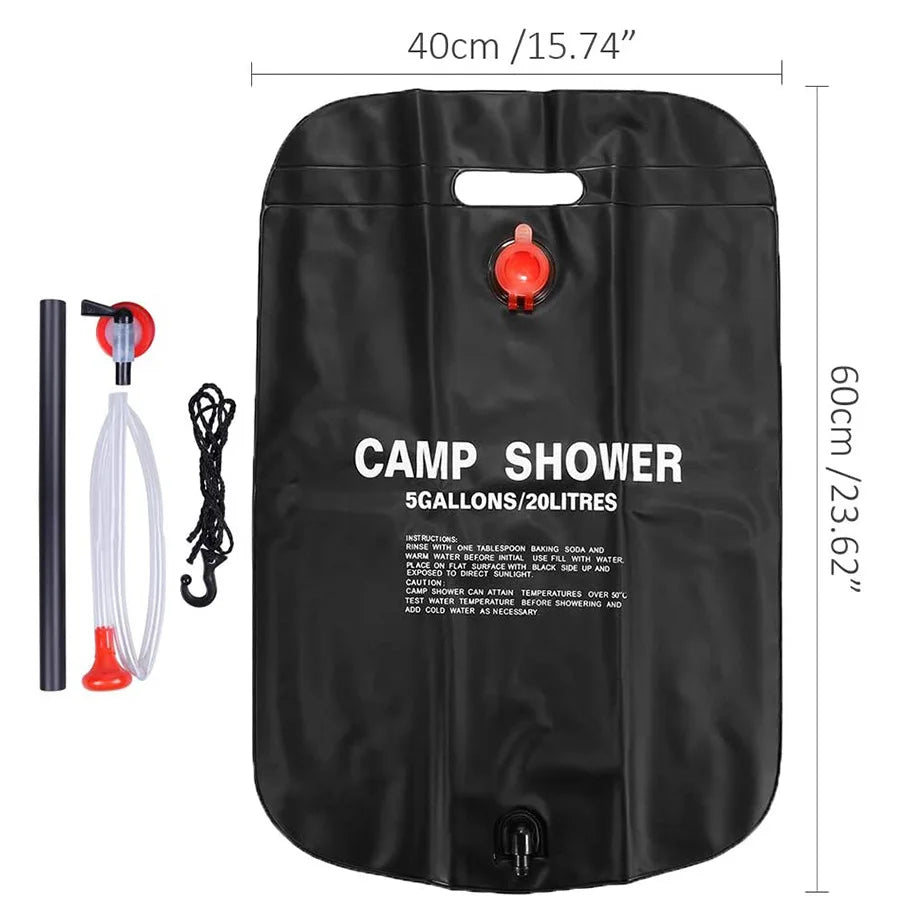 20/40L Outdoor Foldable Solar Shower Bag Bath Water Bag Camping Sun Compact Heated Water Shower Bags Scrubbing Pool Accessories