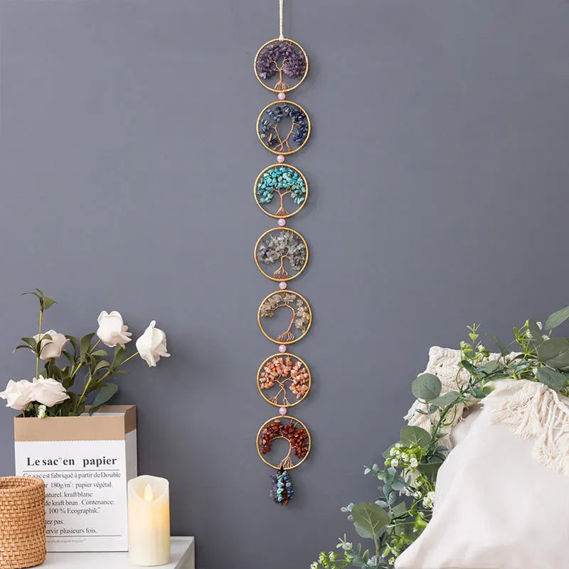 Crystals Tree of Life 7 Chakras Healing Hanging Meditation Raw Natural Stones Gemstone Sun Catcher Reiki Product Yoga Room Decor