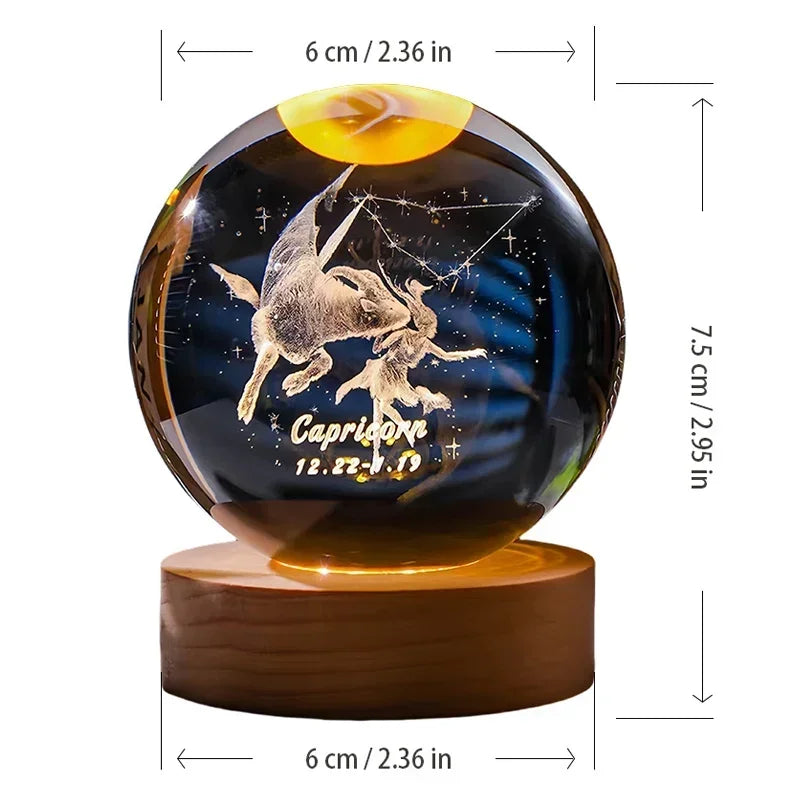 12 Constellation 3DGlass Craft Decoration Crystal Ball Laser Engraved Birthday  Solar System Gift Wooden Base Home Desktop Decor