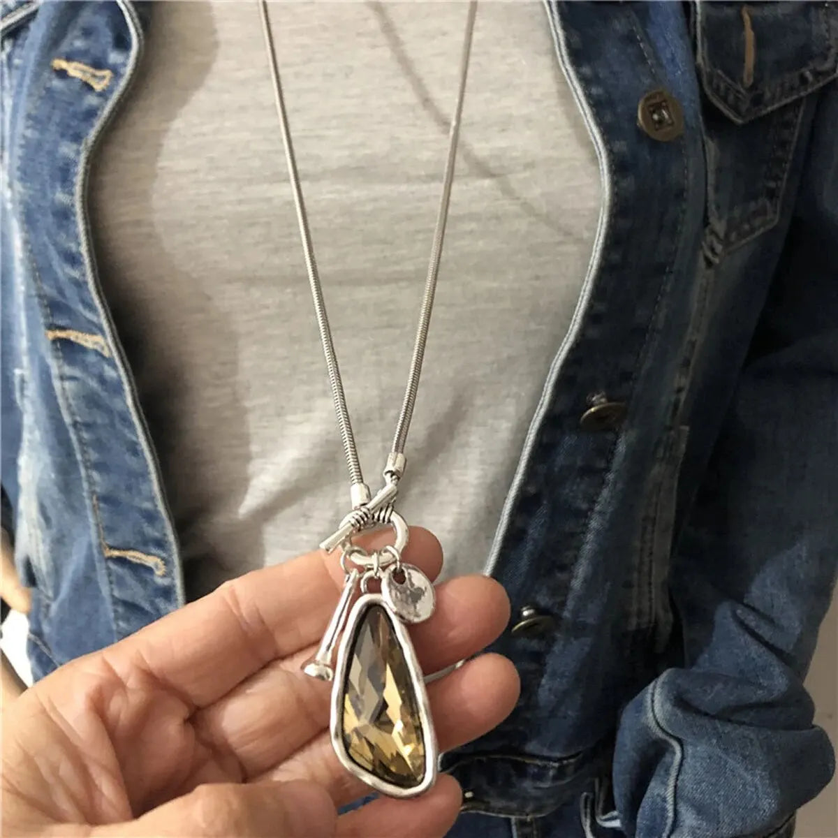 1 Simple And Personalized Long Heterosexual Oversized Irregular Crystal Talisman Sweater Chain Necklace