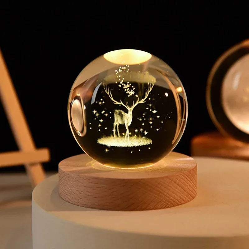 12 Constellation 3DGlass Craft Decoration Crystal Ball Laser Engraved Birthday  Solar System Gift Wooden Base Home Desktop Decor