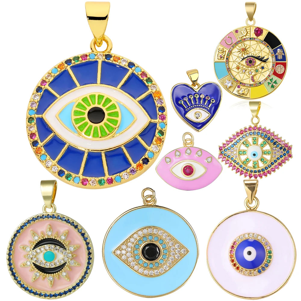 Juya Handmade 18K Real Gold Plated Hamsa Fatima Hand Greek Evil Eye Charms For DIY Trendy Enamel Pendant Talisman Jewelry Making