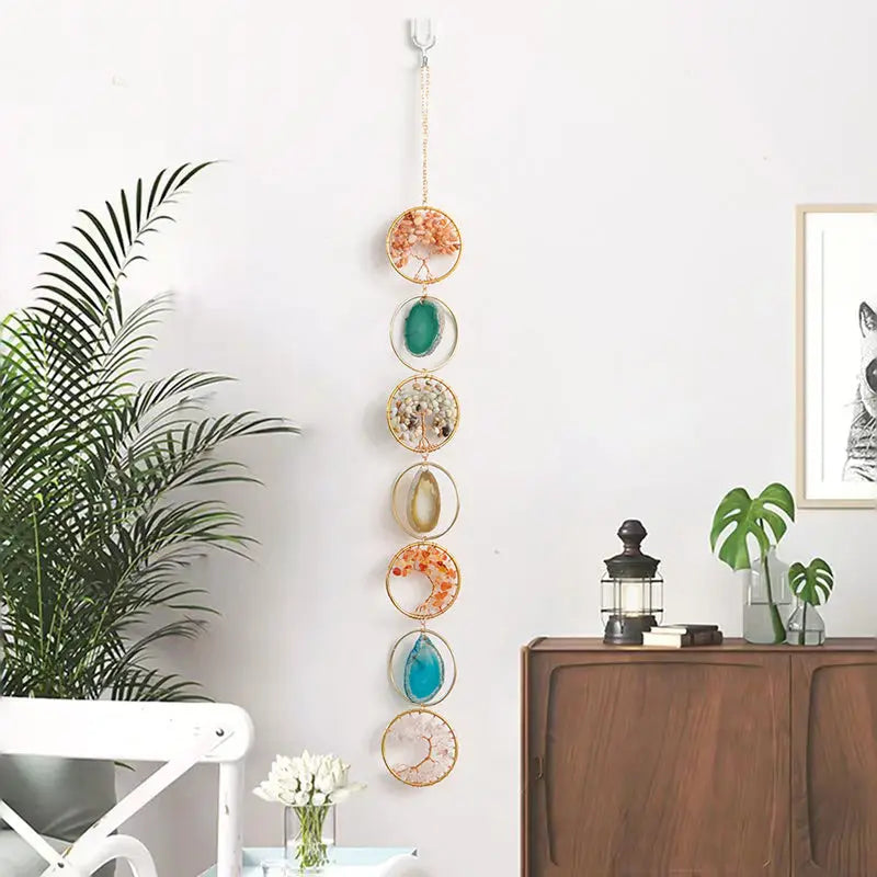 Crystals Tree of Life 7 Chakras Healing Hanging Meditation Raw Natural Stones Gemstone Sun Catcher Reiki Product Yoga Room Decor