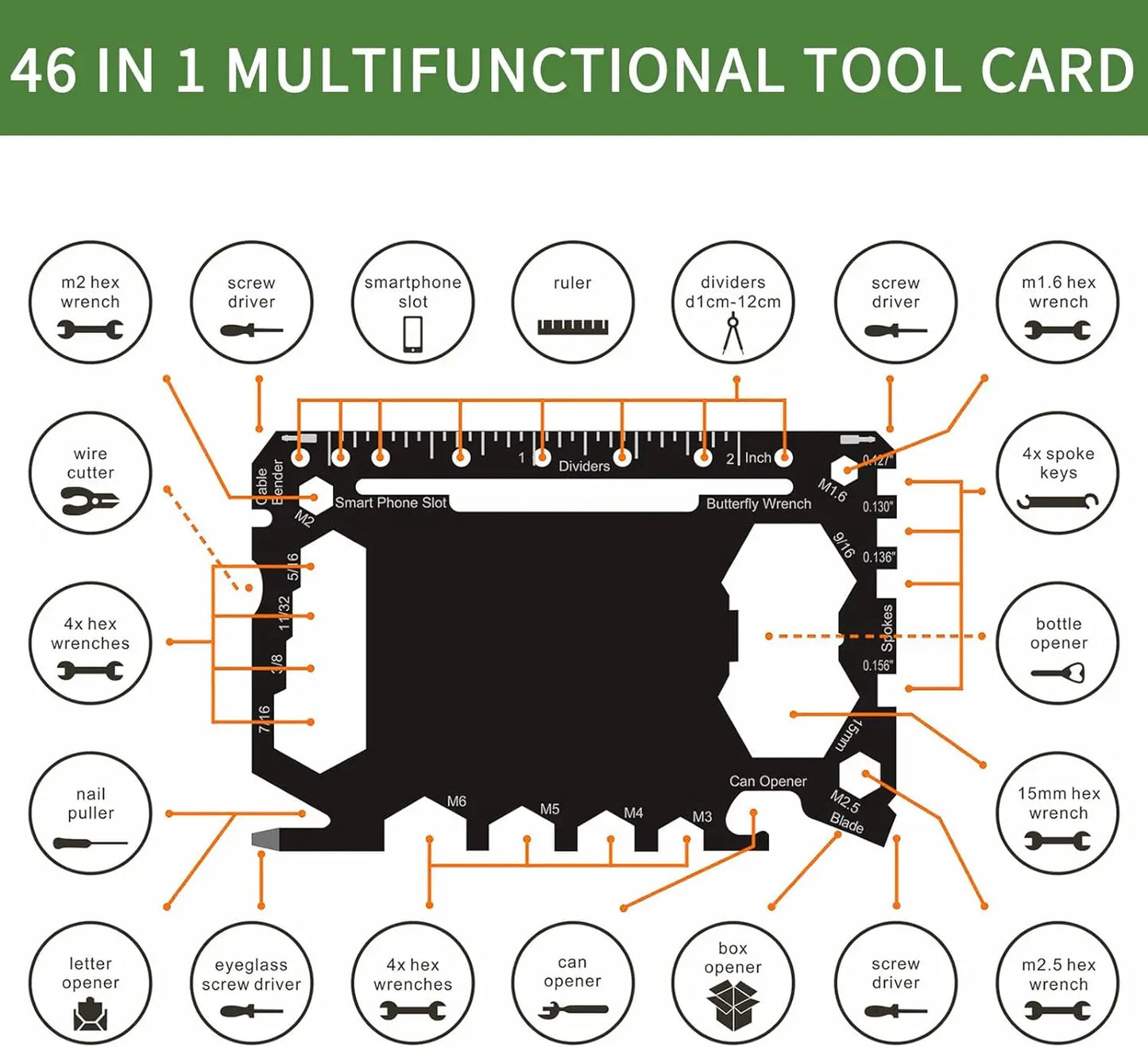 Multi Tool 46 in 1 Credit Card Size Outdoor Camping Survival Accessories Multipurpose Gear Gadget Tools for Man Portable