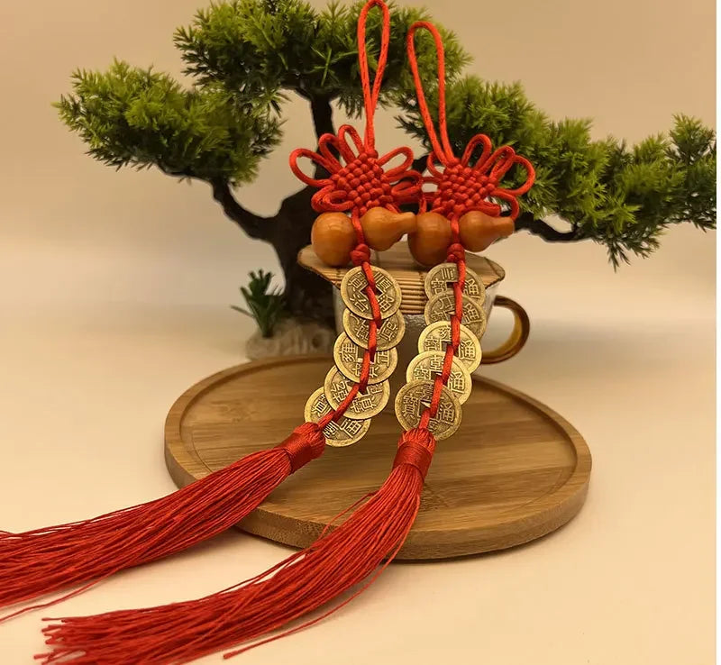 2024 Chinese Knot Tassel Auspicious Knot New Wooden Gourd Pure Copper Five Emperor Money Pendant Home Pendant Car Pendant