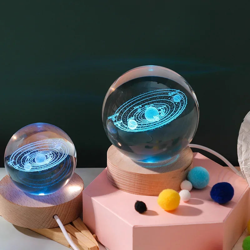 3D Moon Crystal Glass Globe Creative Clear Galaxy Saturn Crystal Sphere Bedside Night Light House Decoration Desk Accessories