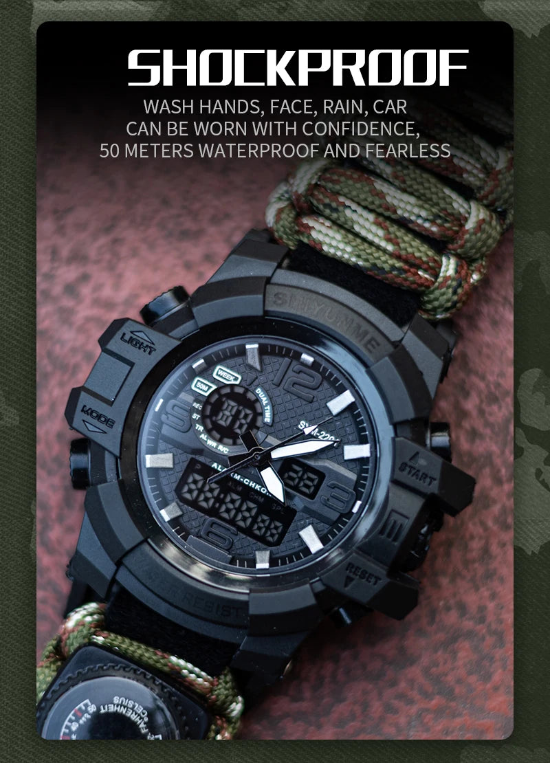 Outdoor Survival Watch Multifunctional Waterproof Military Tactical Paracord Watch Bracelet Camping Hiking Emergency Gear