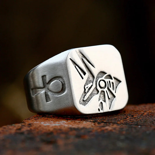 🜃 Egyptian Anubis Ring | Stainless Steel Amulet of Shadow & Judgment