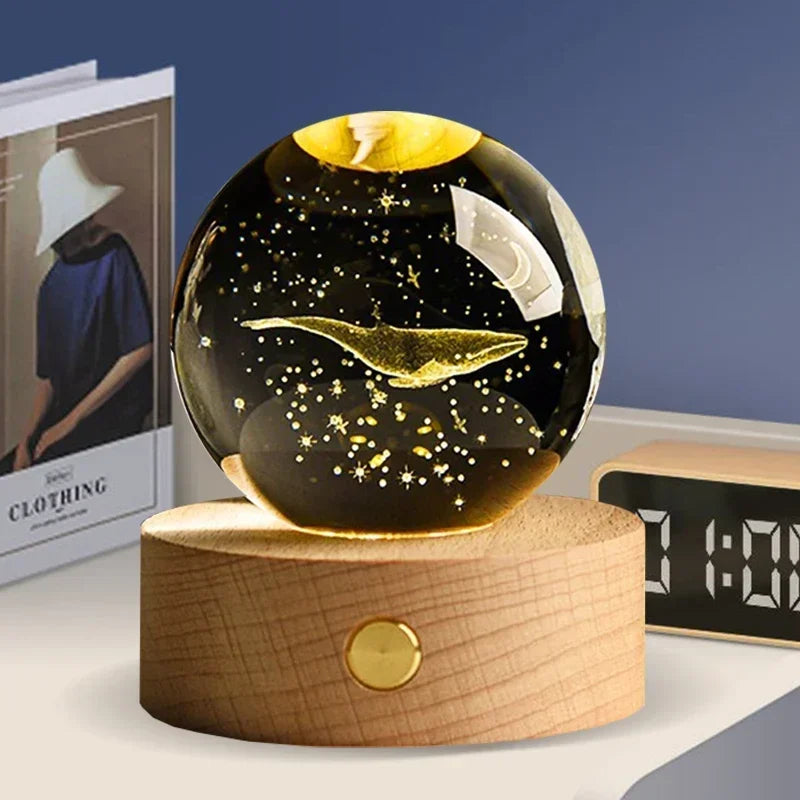 12 Constellation 3DGlass Craft Decoration Crystal Ball Laser Engraved Birthday  Solar System Gift Wooden Base Home Desktop Decor