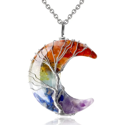 Tree of Life 7 Chakra Healing Crystal Pendant