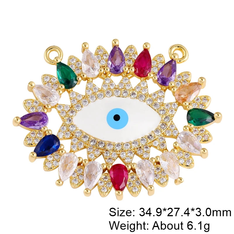 Juya Handmade 18K Real Gold Plated Hamsa Fatima Hand Greek Evil Eye Charms For DIY Trendy Enamel Pendant Talisman Jewelry Making