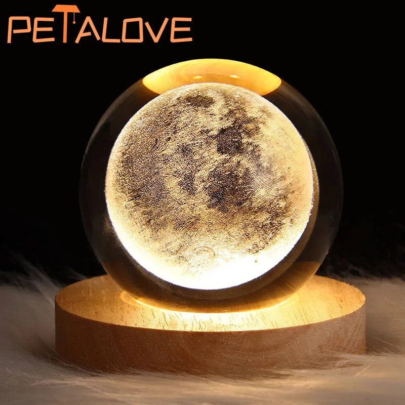 3D Moon Crystal Glass Globe Creative Clear Galaxy Saturn Crystal Sphere Bedside Night Light House Decoration Desk Accessories