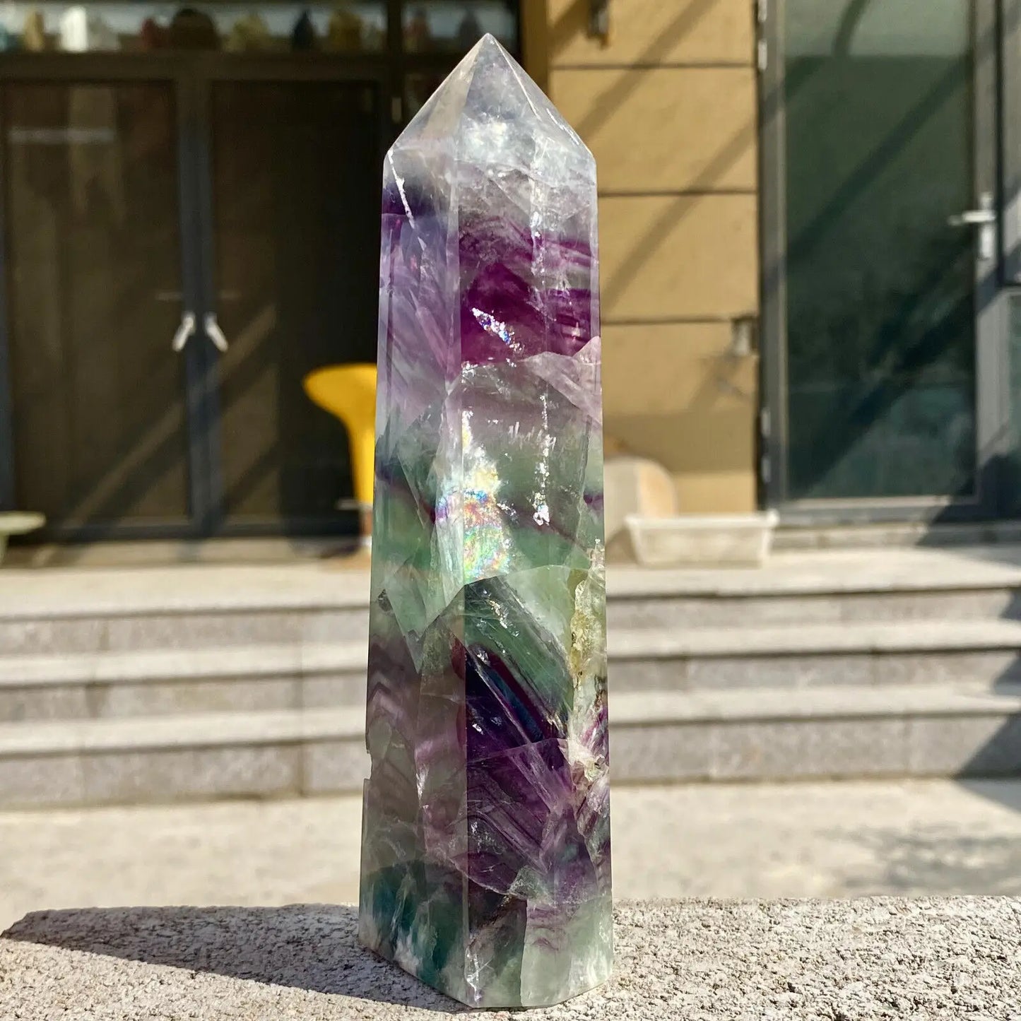 Natural Fluorite Crystal Wand – Polished Obelisk Point for Energy Healing, Meditation & Feng Shui