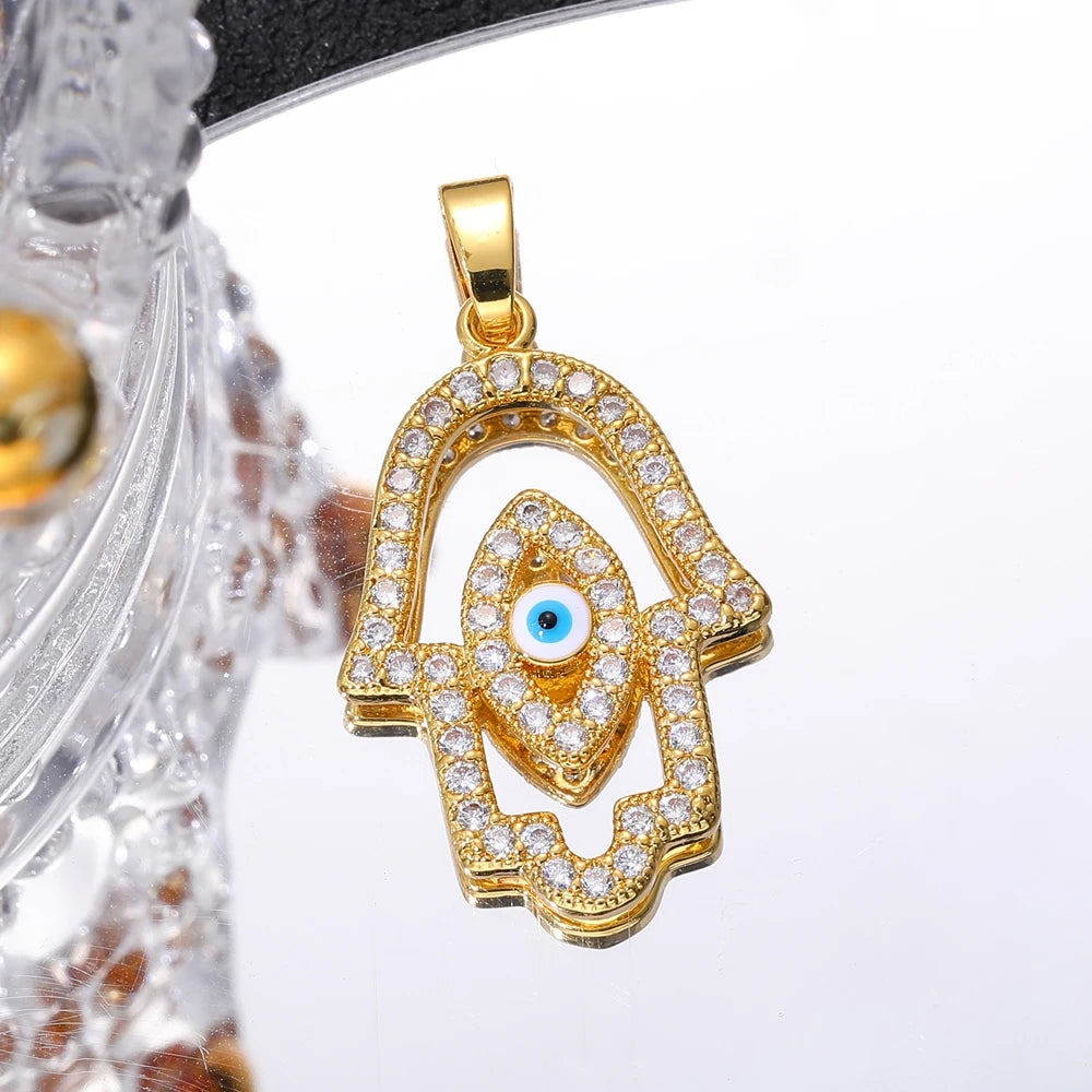 Juya Handmade 18K Real Gold Plated Hamsa Fatima Hand Greek Evil Eye Charms For DIY Trendy Enamel Pendant Talisman Jewelry Making