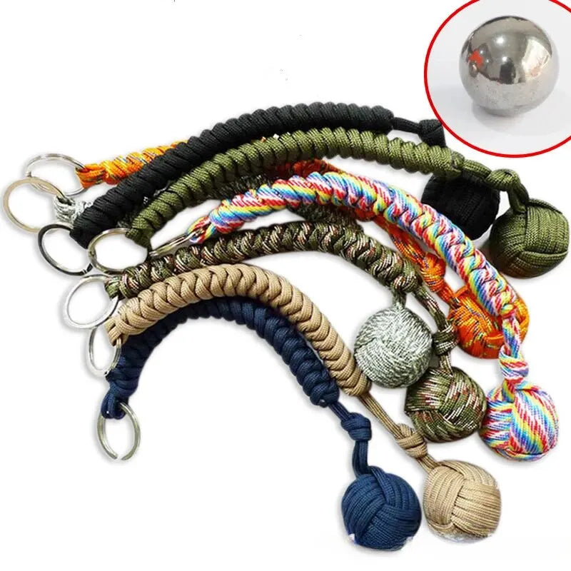 Monkey Fist Steel Ball Self-Defense Keychain with Emergency Rope (85g)