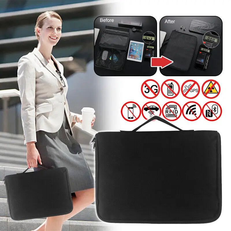 RFID Shielding Blocking Pouch Case Anti-Tracking Faraday Bag For Phones Device Large Wallet Case ID Card Car Key Black