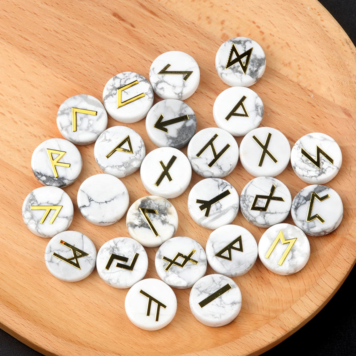 25pcs Natural Crystal Runes Signs Roundel Stone Runic Alphabets Letters Sacred Symbol Healing Gem Energy Amulet Reiki Chakra Set