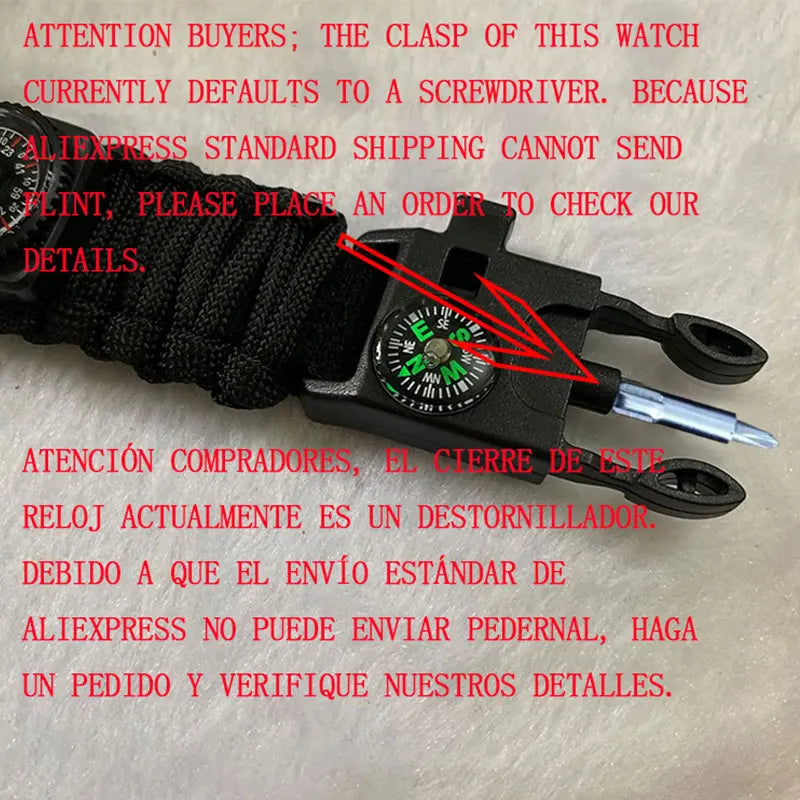 Outdoor Survival Watch Multifunctional Waterproof Military Tactical Paracord Watch Bracelet Camping Hiking Emergency Gear