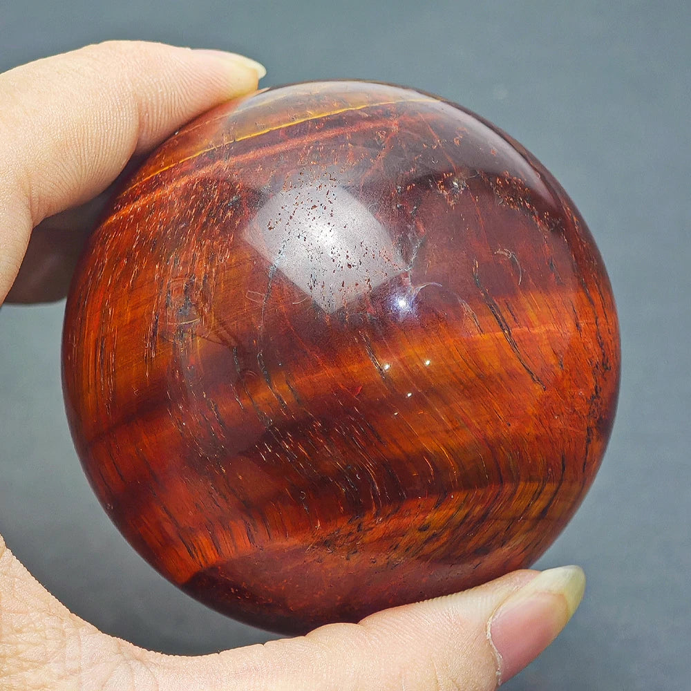 Red Tiger’s Eye Sphere – Polished Quartz Crystal for Energy Protection, Focus & Feng Shui Enhancement