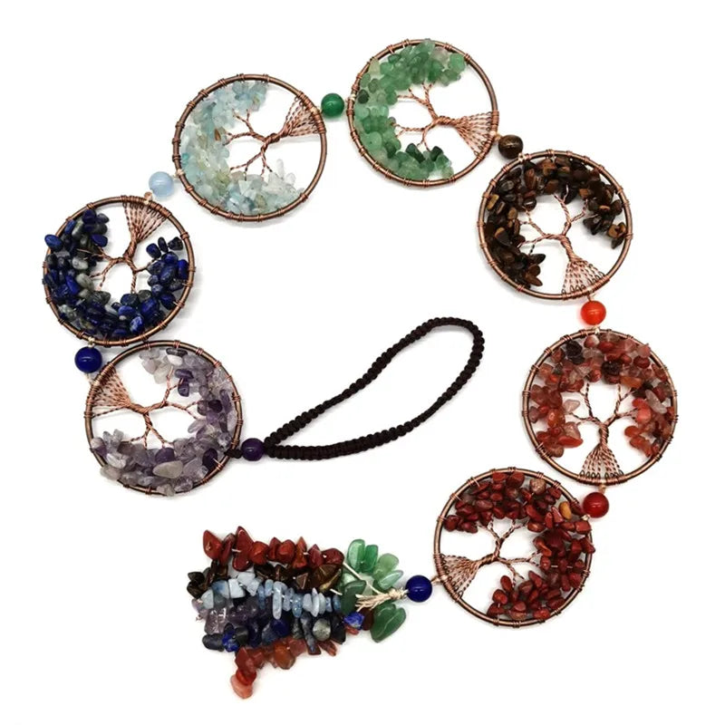 Crystals Tree of Life 7 Chakras Healing Hanging Meditation Raw Natural Stones Gemstone Sun Catcher Reiki Product Yoga Room Decor