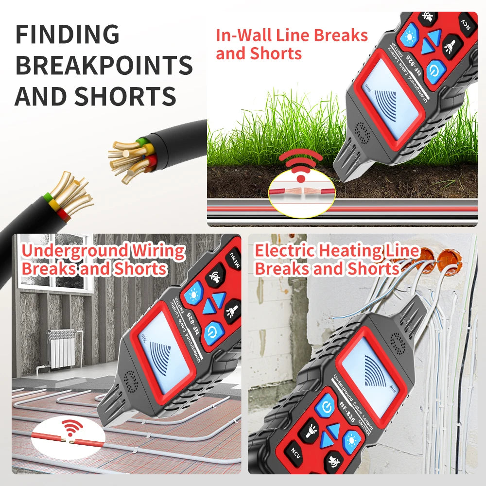 NOYAFA NF-826 Underground Cable Tester Locator Wire Tracker Detection Wall Electrical Lines Water and Gas Supply Pipeline Path