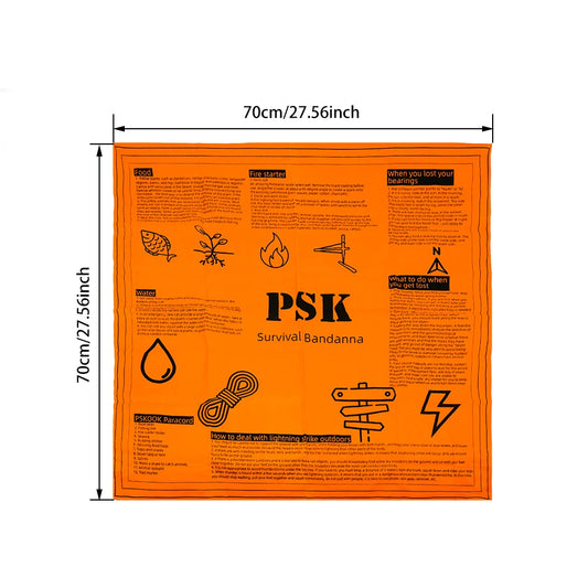 🧢 Survival Bandana – High-Vis Orange with Printed Emergency Tips