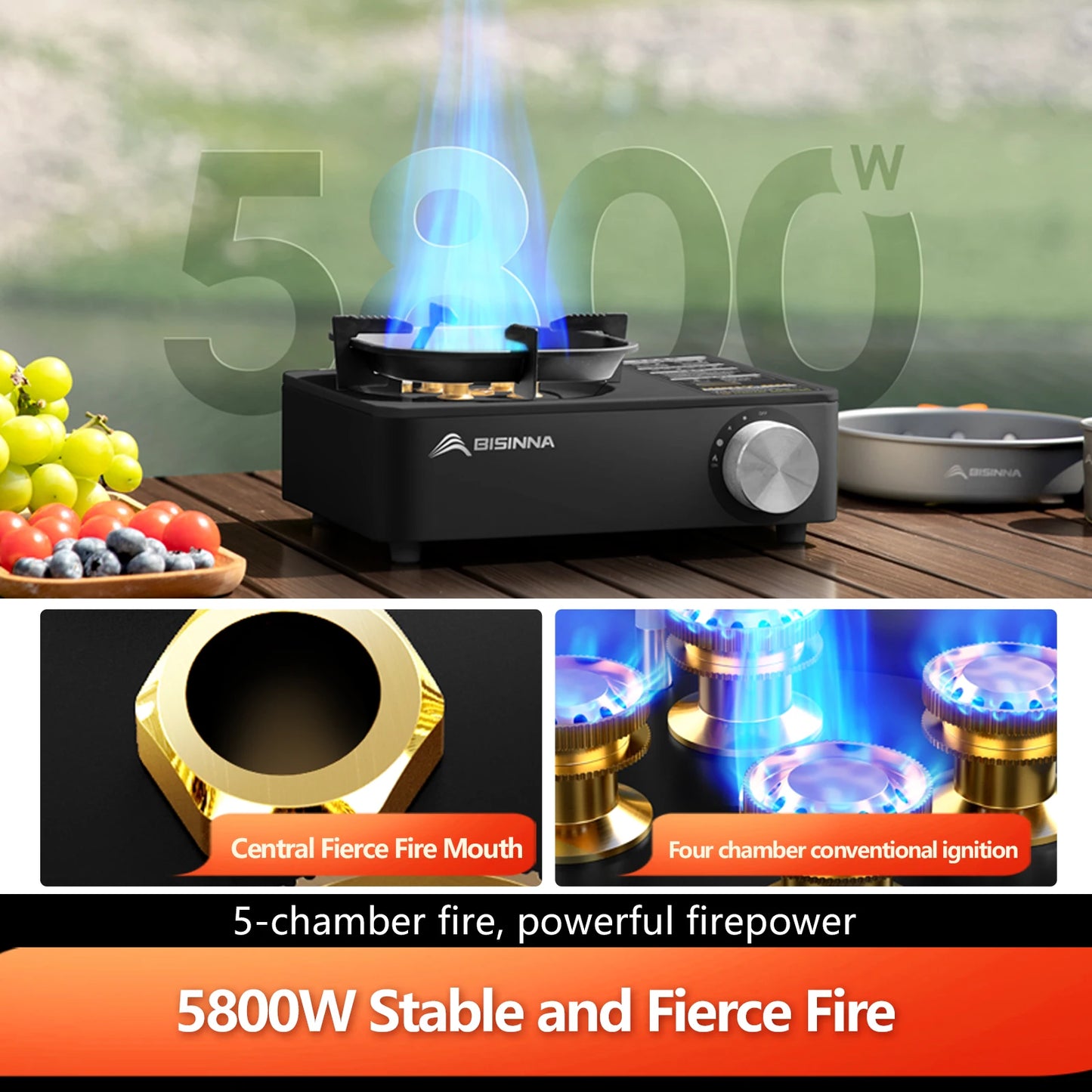 BISINNA Camping Gas Stove 5800W High Firepower Outdoor Portable Cassette Burner for Picnic Hiking Trekking