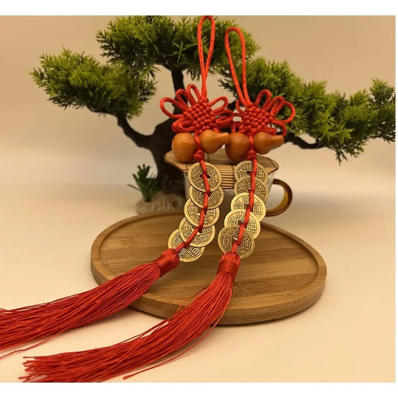 2024 Chinese Knot Tassel Auspicious Knot New Wooden Gourd Pure Copper Five Emperor Money Pendant Home Pendant Car Pendant