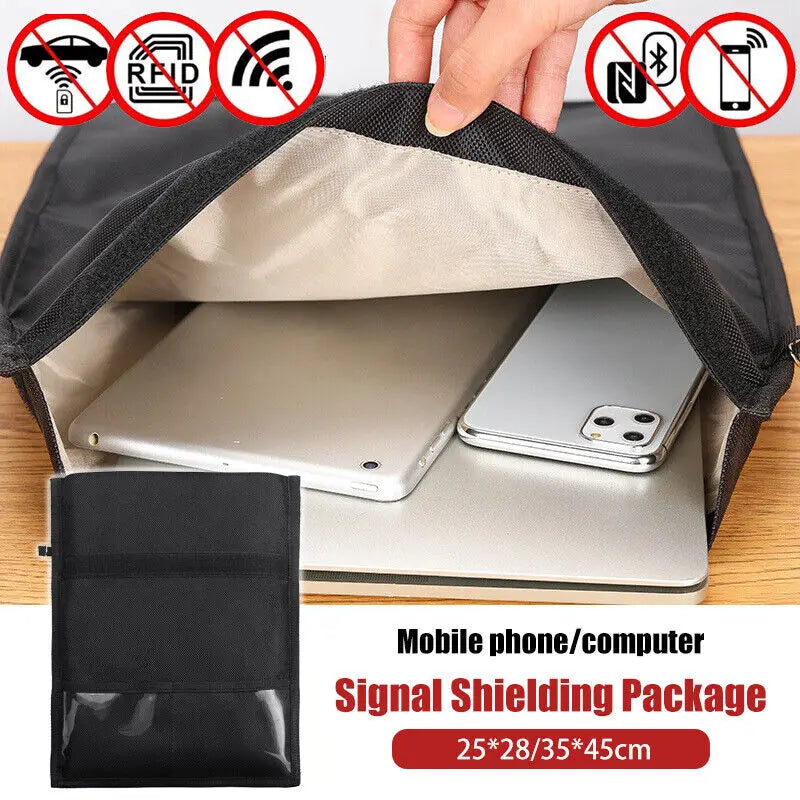 RFID Shielding Blocking Pouch Case Anti-Tracking Faraday Bag For Phones Device Large Wallet Case ID Card Car Key Black