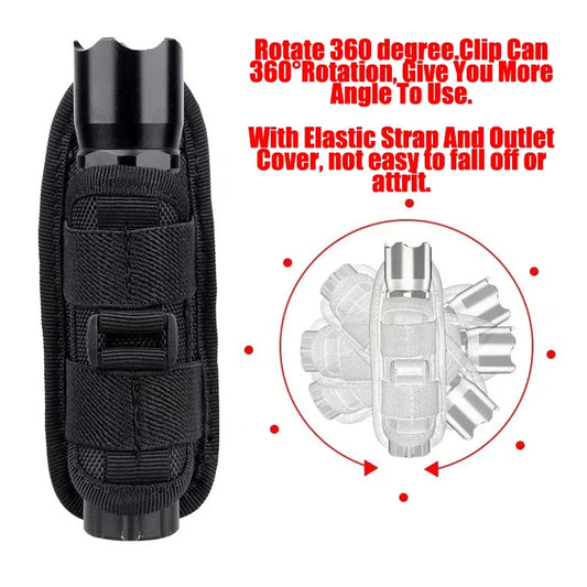 360° Tactical Flashlight Clip-on Pouch (Durable Nylon Case)