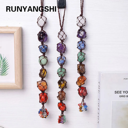 1PC Natural Crystal Chakra Pendant Tumbled Healing Stone Car Pendant Yoga Chakra Energy Gem Decoration Gift