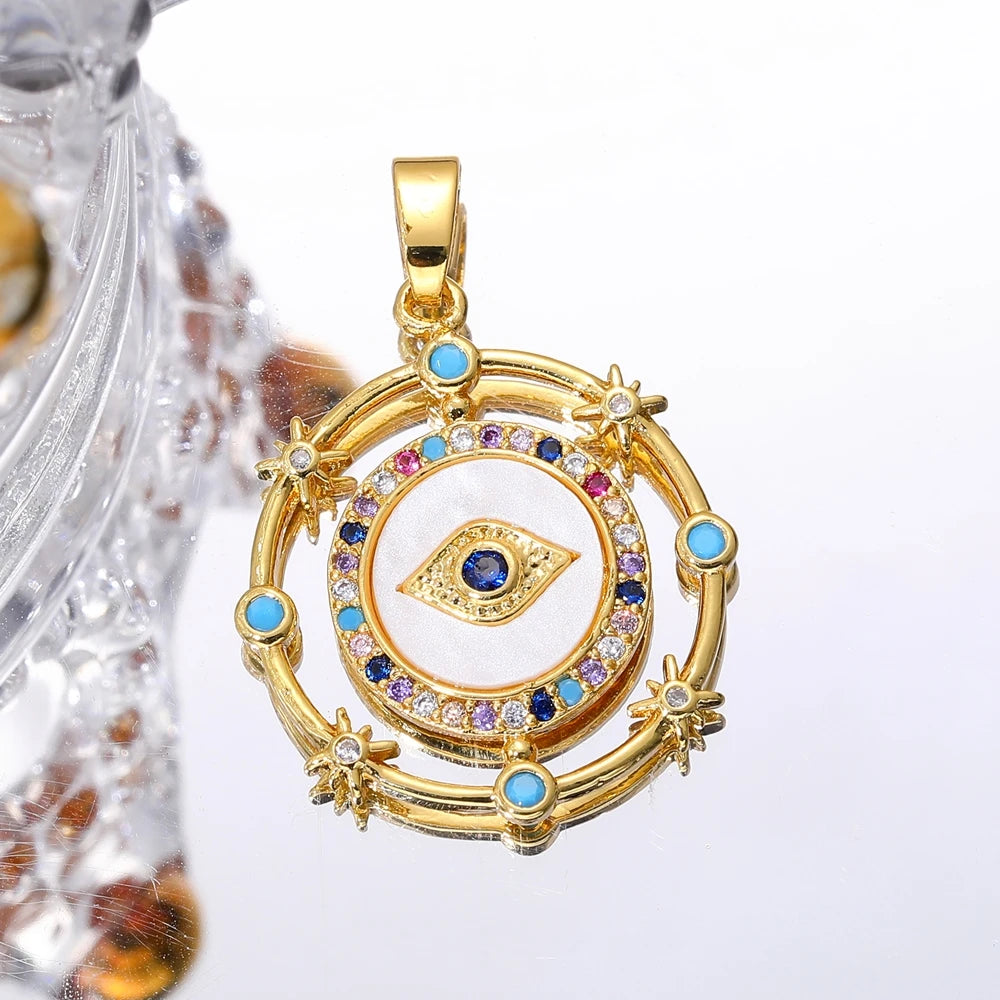 Juya Handmade 18K Real Gold Plated Hamsa Fatima Hand Greek Evil Eye Charms For DIY Trendy Enamel Pendant Talisman Jewelry Making